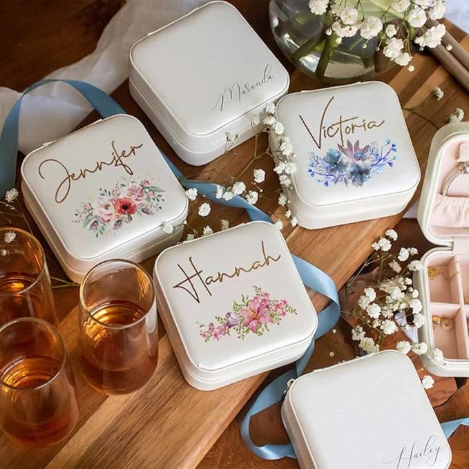 DayOfShe Bridesmaid Proposal Gifts Personalized Travel Jewelry Box-Leather Small Jewelry Organizer for Maid of Honor Gift for Bridesmaids-NeatNest