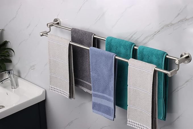 TocTen Double Bath Towel Bar - Thicken SUS304 Stainless Steel Towel Rack for Bathroom, Bathroom Accessories Double Towel Rod Heavy Duty Wall Mounted Towel Holder (Brushed Nickel, 33 in)
