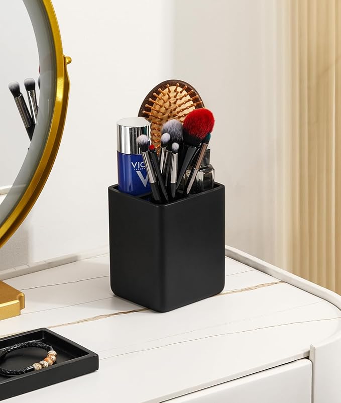 Luxspire Toothbrush Holders, 3 Slots Toothpaste & Toothbrush Holder for Bathroom, Resin Toothbrush Stand, Electric Toothbrush Holder with Drain Hole, Bathroom Organizer Countertop, Matte Black
