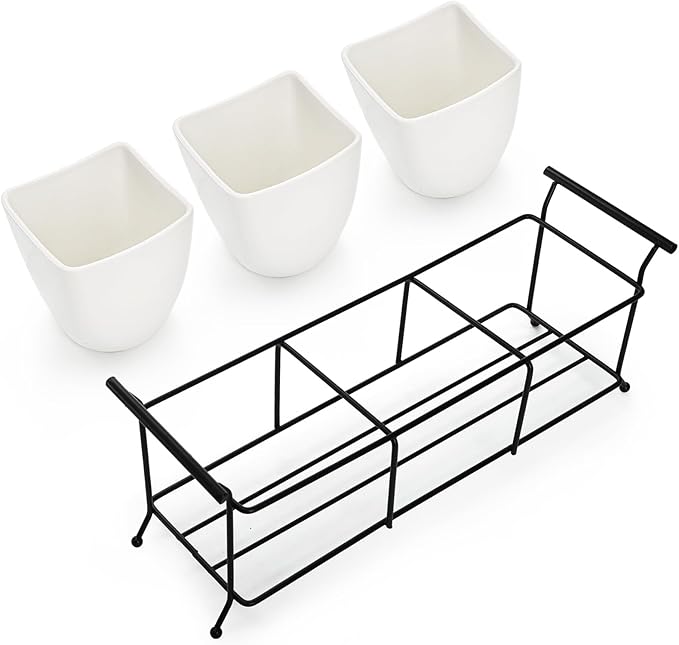 Bekith 3-Piece Ceramic Flatware Caddy with Metal Rack, Utensil Holder Silverware Caddy Cutlery Organizer, White-NeatNest