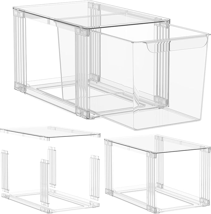 Stackable Kitchen Storage Drawers,Clear with Handles Acrylic Bathroom Makeup Organizer Bins,Easily Assemble,For Vanity, Undersink, Kitchen Cabinet,Pantry Organization and Storage (2Pack)-NeatNest
