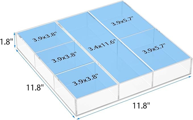 HIIMIEI Acrylic Drawer Organizer, 6 Section Clear Makeup Tray Organizer for Drawer Office Bedroom(11.8x11.8 inch)-NeatNest