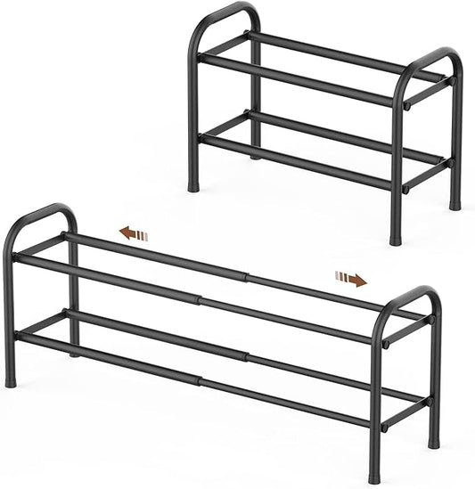 Gonfoam 2-Tier Expandable Shoe Rack,Adjustable Shoe Shelf Storage Organizer Heavy Duty Metal Free Standing Shoe Rack for Entryway Closet Doorway (Black)-NeatNest