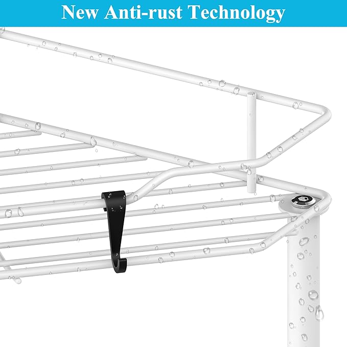 4 Tier Floor Standing Corner Shower Caddy Organizer Shelf with Hooks, Bathroom Shelves Stand Rack, White