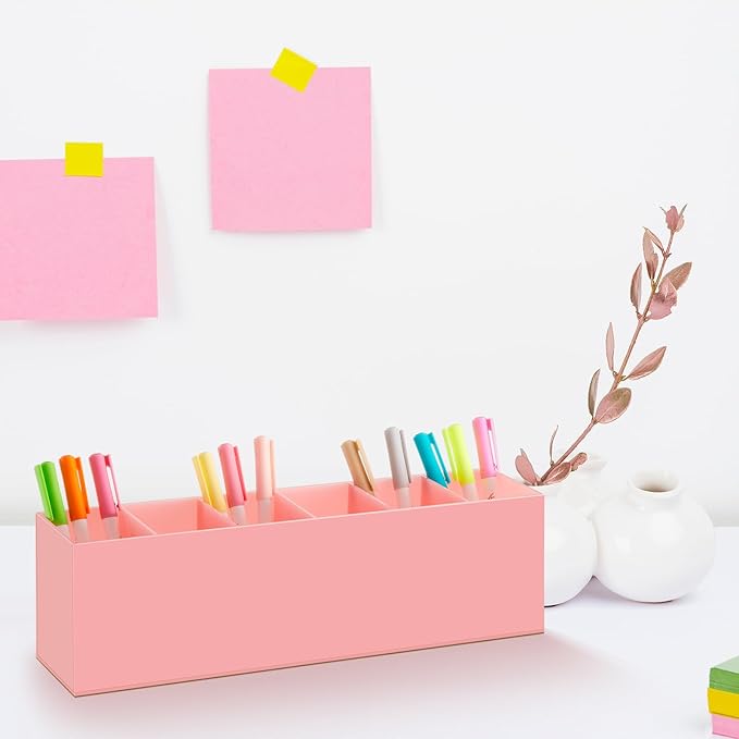 Jetec Acrylic Pen Holder 6 Compartments Makeup Brush Stationery Organizer Pencil Holder for Desk Accessories, Cosmetic Brushes, Dorm, Home, Bathroom, Kitchen, Office Supplies(Pink)-NeatNest