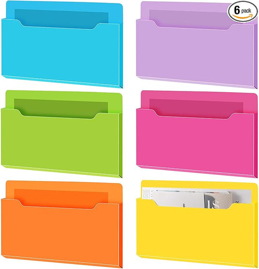 Fuutreo 6 Pcs Magnetic Wall File Organizer Magnetic Wall File Holder Refrigerator Magazine Holder for Mail Letters Paper(Bright Color,8.3 x 13.8 Inch,Horizontal)