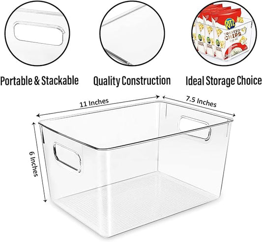 Clear Plastic Storage Bins, Pantry Organizers and Storage or Kitchen Organization and Storage Containers Bins for Organizing, Fridge, Freezer, Bathroom, Pantries, Refrigerator, Cabinet Organizer Bin-NeatNest
