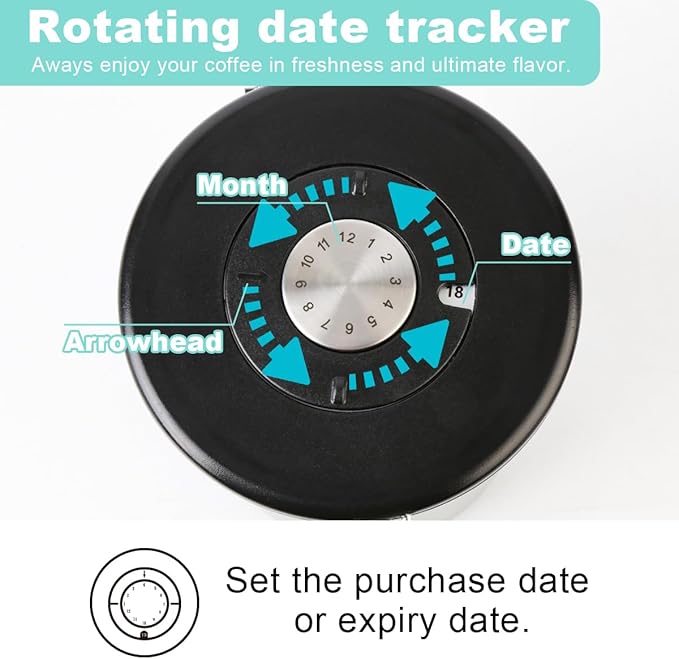 Coffee Canister Airtight Storage Container Stainless Steel Air Tight Coffee Jar with Scoop, Date Tracker CO2 Release Valve for Dry Food, Beans, Ground, Tea, Flour, Cereal and Sugar (Green)-NeatNest