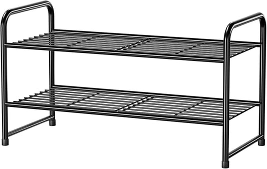 2-Tier 27” Wide Shoe Rack for Closet, Metal Stackable Shoe Shelf Organizer, Black-NeatNest