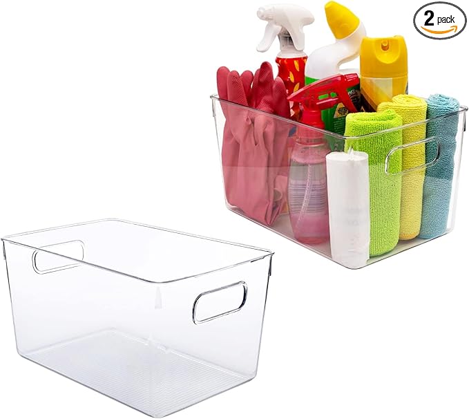 Clear storage organizer bins, Kitchen Cabinet Organizers and Storage Baskets Pantry Fridge Containers for Organizing Cabinet Organization Perfect for, Foods, Snacks, Chips, Vitamin, Spices, Makeup-NeatNest