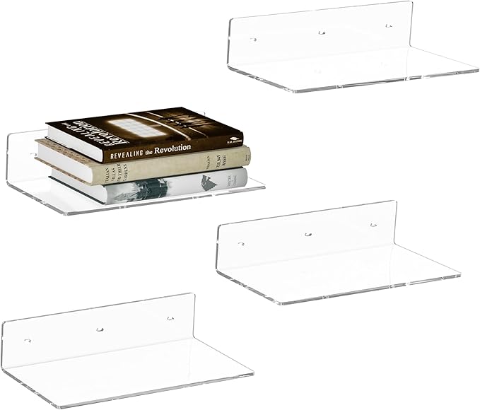 12 Inches Clear Wall Shelves, Moisture-Proof Acrylic Bathroom Organizer Shelves for Wall, Floating Shelves for Bathroom, Funko Pop Shelves, 4 Pack-NeatNest
