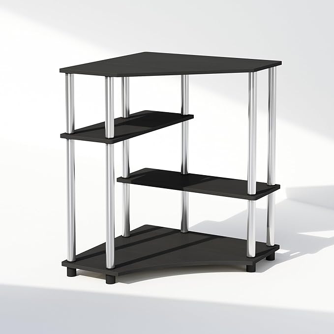 Furinno Turn-N-Tube Multipurpose Corner Shelf, Display Rack, Bookshelf, Americano, Stainless Steel Tubes-NeatNest