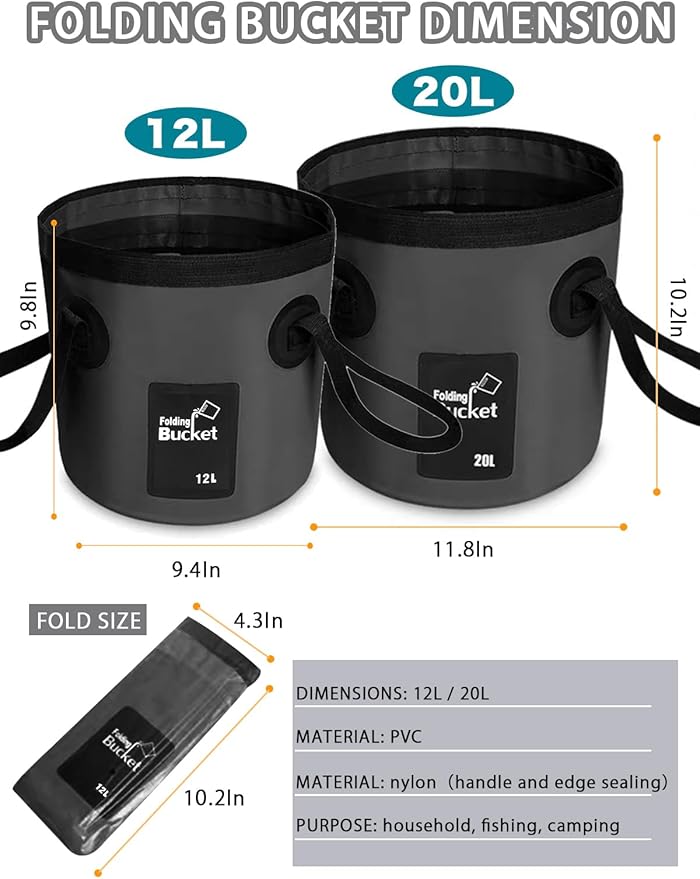 Wlikn Collapsible Bucket with Handle, Lightweight 5 Gallon 20L Folding Water Container, Portable Wash Basin for Camping, Fishing, Gardening, Car Washing, and Outdoor Use-NeatNest
