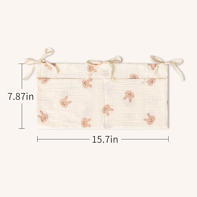 Hanging Storage Bags for Crib, 2-Pack Diaper Bag Organizers Crib Baby Nappy Bags Cribs Accessories for Bed Playpen, Bunk Organizing Bag Muslin Bedside Pockets for Milk Bottle/Toy/Diaper (Bear & Bunny)-NeatNest