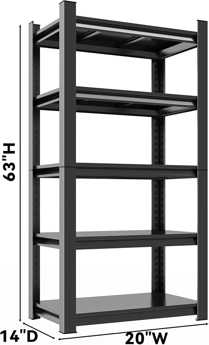 5 Tier Metal Book Shelf Industrial Black, Adjustable Height - Perfect for Bedroom, Living Area, Kitchen, Balcony Storage