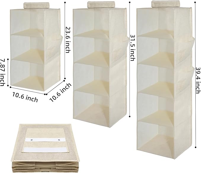 2 Packs Hanging Closet Organizer 5-Shelf Hanging Shelves Collapsible Hanging Storage Shelf for Bedroom College Dorm Pantry Camper RV, Beige-NeatNest