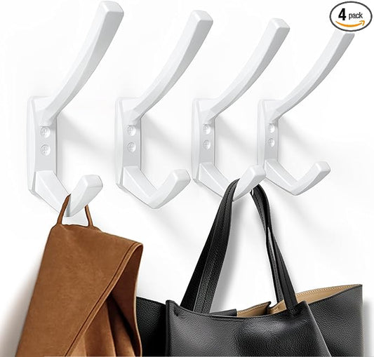 Heavy Duty Wall Hooks, 5.7 Inch Large Coat Hooks, 6 Packs Towel Hooks for Hanging in Bathroom, Bedroom, Entryway, Kitchen, etc (White, 4 Pack)