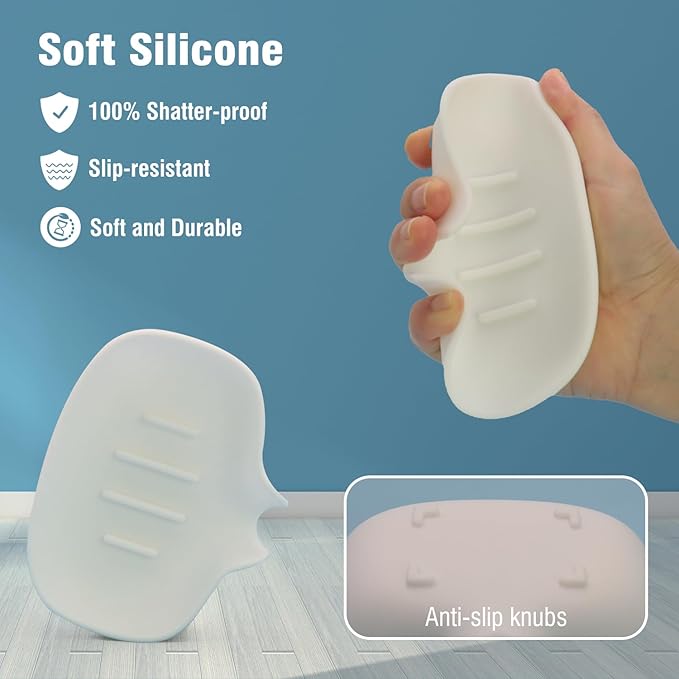 3 Pack Soap Bar Holder, AIMAIAIMAI Self Draining Soap Dish, Quick Drainage, Soap Dishes for Bathroom, Shower, Silicone Soap Tray for Kitchen, Dishwasher Safe (White)-NeatNest