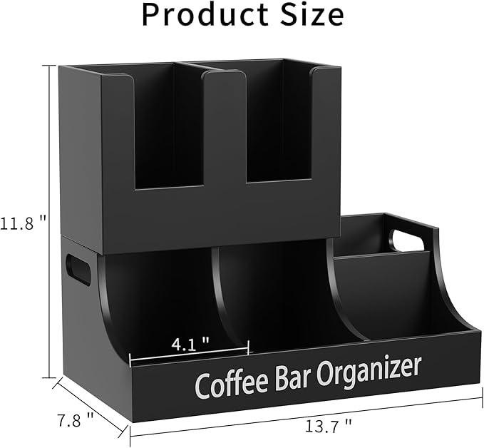 Coffee Station Organizer, Wooden Coffee Bar Organizer for Countertop, Condiment and Cup Storage Organizer, Bar Accessories for Kitchen, Office, Home, Small Black-NeatNest