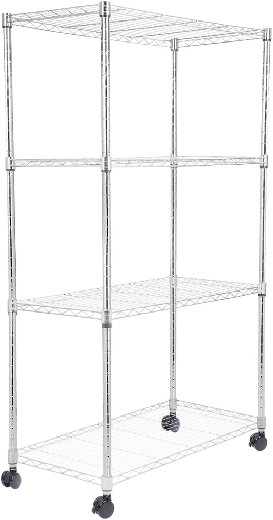 Whitmor 4 Tier Storage Shelves, Heavy Duty with Wheels, 400 lbs Capacity per Shelf, Max 1600 lbs Total, Adjustable Shelving Unit for Garage, Kitchen, Bathroom, 36" L x 18" W x 59" H, Chrome-NeatNest