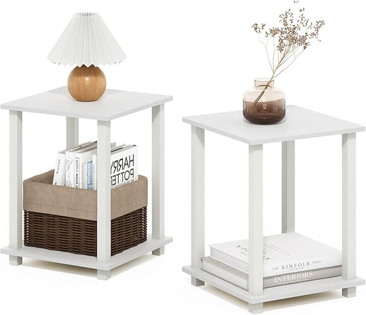 Furinno Simplistic End Table, Set of Two, White/White-NeatNest