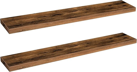 HOOBRO Floating Shelves for Wall, Wall Mounted Shelf Set of 2, 47.2" Hanging Shelf with Invisible Brackets, for Wall Bathroom, Bedroom, Toilet, Kitchen, Living Room, Office, Rustic Brown BF120BJP201-NeatNest