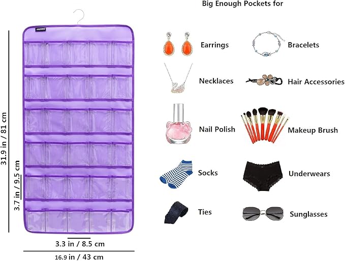Hanging Baby Shoes Organizer Baby Headband Holder Closet Organizer for Baby Bow Socks Underwear with 30 Clear Pockets (PURPLE)-NeatNest