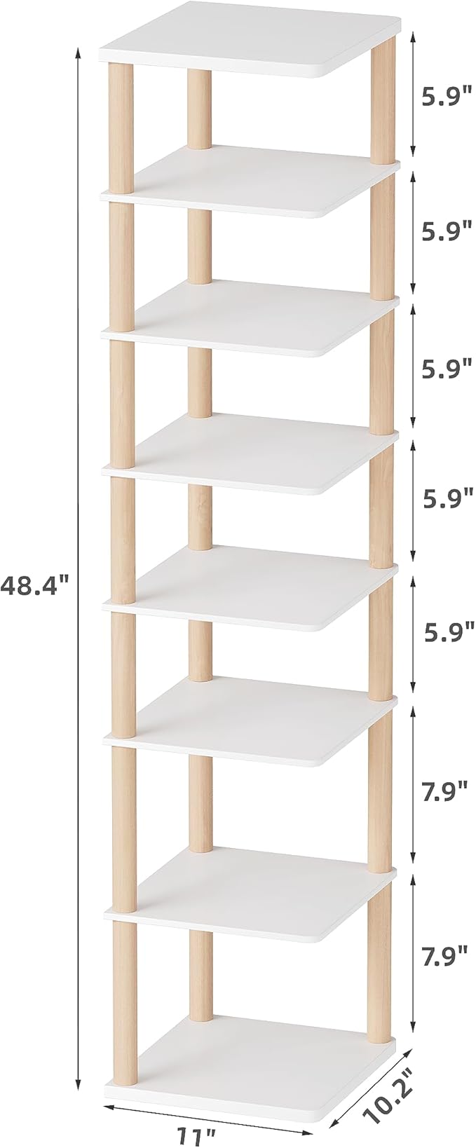 8-Tier Tall Shoe Rack, Narrow Wooden Shoe Organizer for Entryway, Closet, Dorm, Small Spaces, Freestanding Vertical Shoe Shelf for Sneakers, Boots & Heels-NeatNest