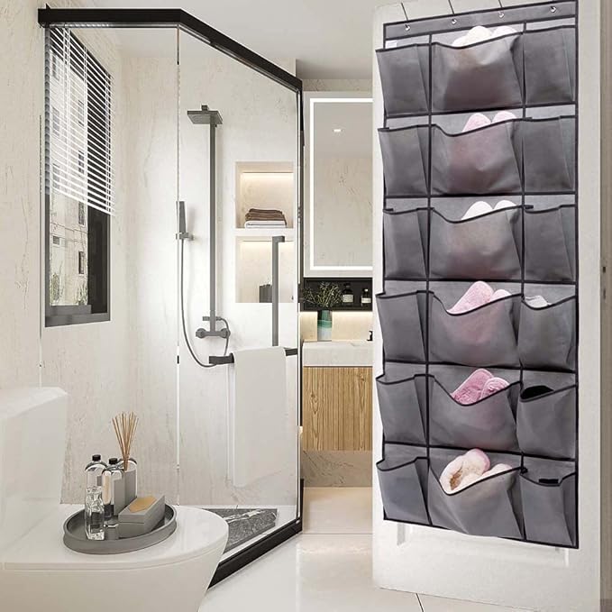 Over The Door Hanging Shoe Rack Organizer with 6 Extra Large and 12 Large Fabric Pockets Shoe Holder for Home Storage (GREY)-NeatNest
