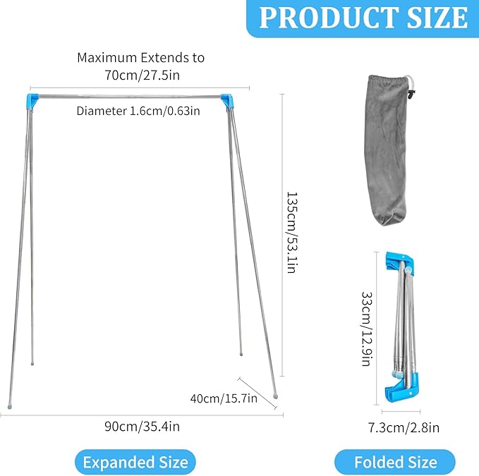 NATOTI Portable Travel Garment Rack Clothes Drying Rack, Stainless Steel Foldable Clothes Rack, Compact and Lightweight for Travel, Camping, Laundry, Drying, RV, Indoor, Outdoor (Blue)