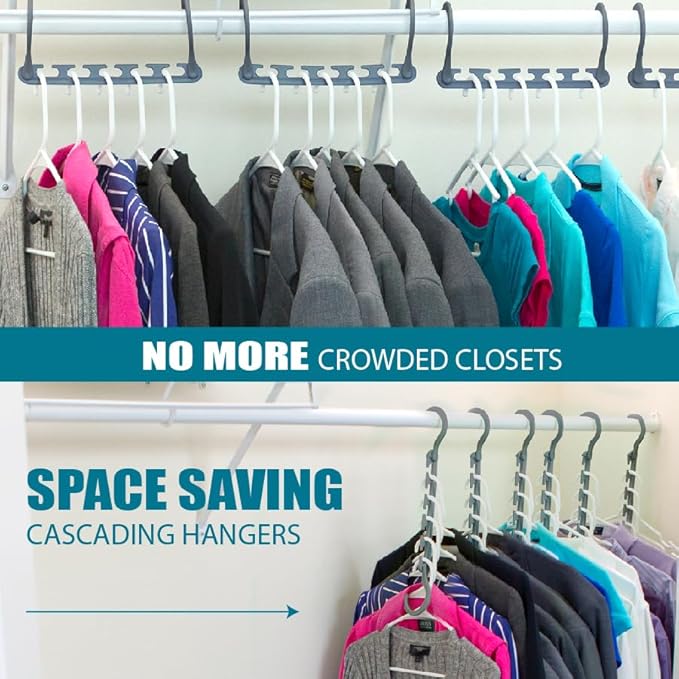 Wonder Hanger Max 20-Pack Space Saving Hangers, Reinforced Hooks Swivels 360°, Cascading Hanger, College Dorms & Storage Closet Organizer, Fully Assembled – Grey-NeatNest