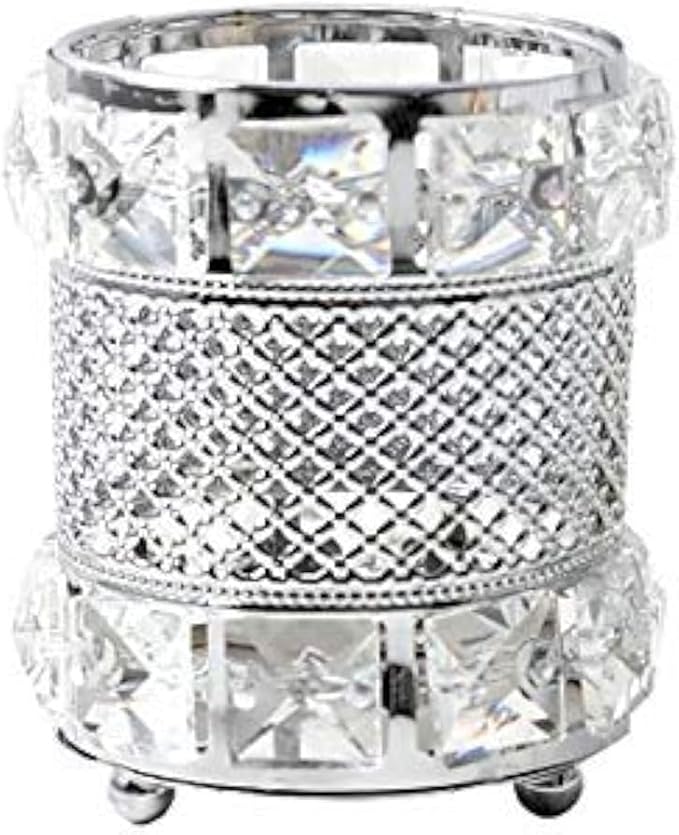 CY craft Silver Makeup Brush Holder Organizer,Handcrafted Vintage Cosmetics Brushes Eyebrow Pencil Pen Cup Collection, Crystal Flower Vase Desk Dresser Decoration and Storage,4.7 x 4 Inch-NeatNest