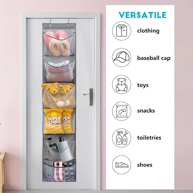 2 Pack Over the Door Shoe Organizer Hanging Stuffed Animals Storage Diaper Holder Clothes Shelve for Closet with 6 Large Pockets (Mesh Pockets - 2 Pack)-NeatNest