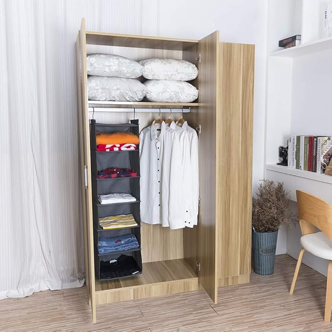 MAX Houser 6 Tier Shelf Hanging Closet Organizer, Closet Hanging Shelf with 2 Sturdy Hooks for Storage,2 Pack, Foldable (Grey)-NeatNest