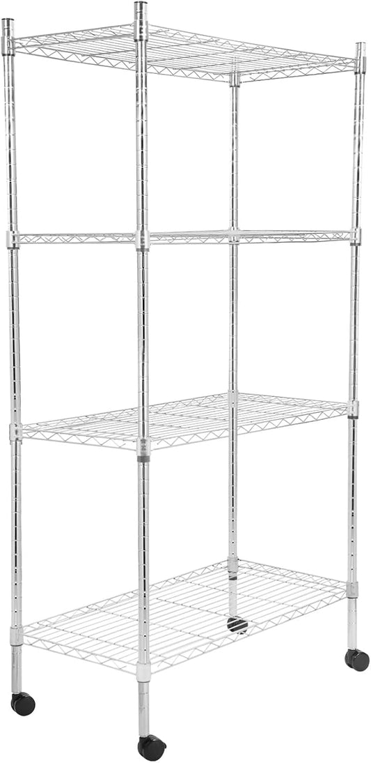 Whitmor 4 Tier Storage Shelves, Heavy Duty with Wheels, Adjustable Steel Organizer Wire Rack, 400 lbs Capacity per Shelf, Max 1600 lbs Total for Garage, Kitchen, Plant, 36" L x 14" W x 54" H, Chrome-NeatNest