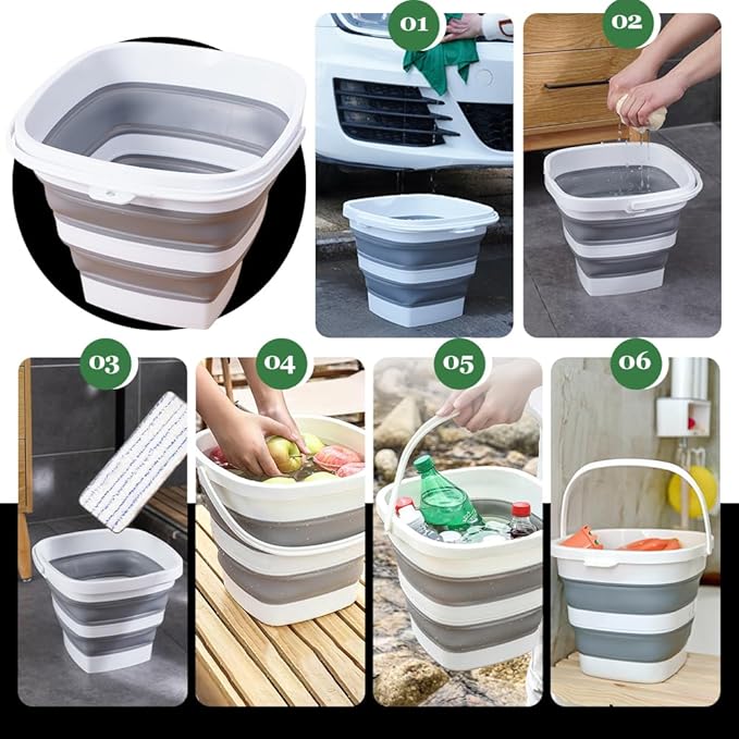 2 Pack Collapsible Plastic Bucket with Handle 0.79 Gallon (3L) Each Foldable Rectangular Tub for Cleaning Camping Essentials Space Saving Outdoor Portable Bucket for Camping-NeatNest