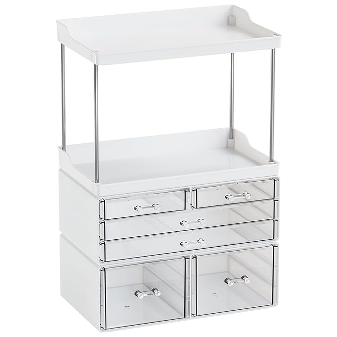 Yieach Bathroom Counter Organizers and Storage,White Acrylic Makeup Organizers with Drawers for Vanity,Bedroom,Plastic Skincare Organizer for Dresser Top Beauty,Cosmetic,Lotion and Perfume Organizer-NeatNest