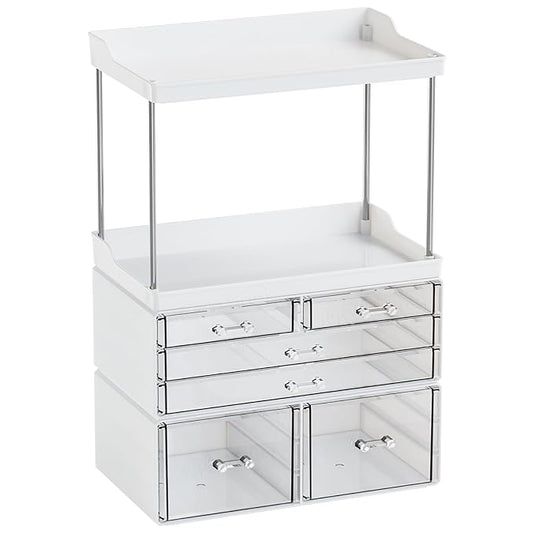 Yieach Bathroom Counter Organizers and Storage,White Acrylic Makeup Organizers with Drawers for Vanity,Bedroom,Plastic Skincare Organizer for Dresser Top Beauty,Cosmetic,Lotion and Perfume Organizer-NeatNest