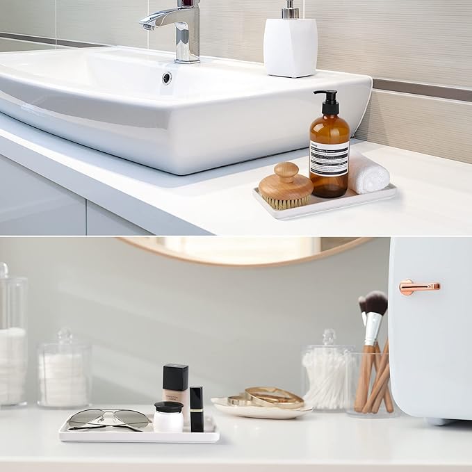 Gurygo 6" Small Ceramic Bathroom Tray for Kitchen Counter - Rectangle Ceramic Sink Tray for Bathroom Counter - Porcelain Dispenser Organizer for Kitchen Bathtub Counter, White-NeatNest