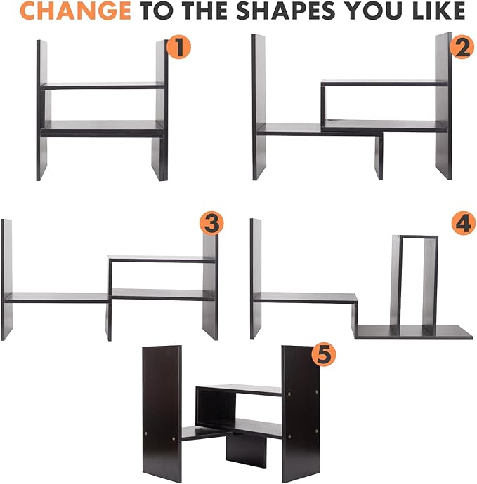 ShellKingdom Desk Shelf Organizer, Desktop Shelves, Adjustable Desktop Corner Shelf, Bookshelf Storage Rack and Cubicle Decor for Desk, Tabletop, School, Office, Dorm Desk Organizer - Black-NeatNest