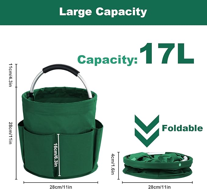 Cleaning Caddy with Handle, Cleaning Products Organiser, 17L Foldable Storage Basket, Cleaning Caddy Organiser, Portable Multi Cleaning Bucket Bag for Home, Garden (Green)-NeatNest
