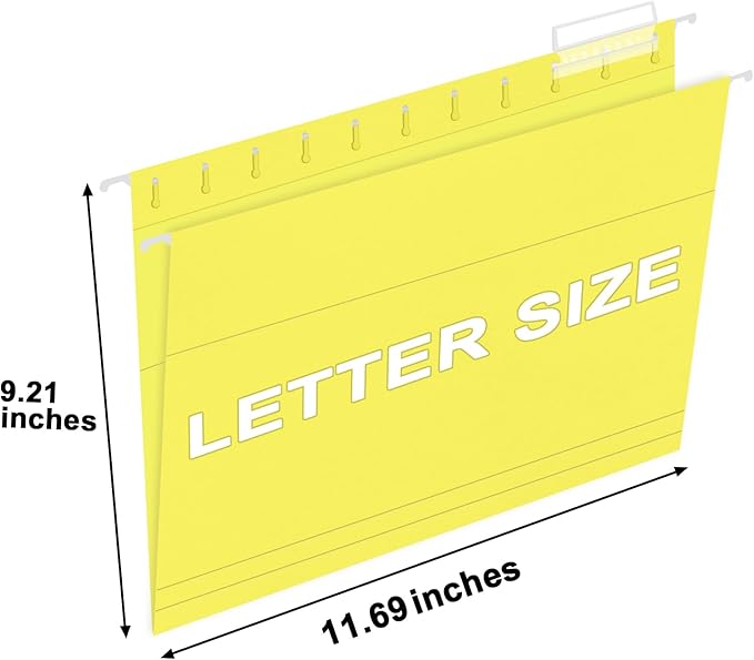 HERKKA Hanging File Folders, 30 Pack Reinforced Letter Size Hanging Folders, Designed for Bulky Files, Filing Cabinet, 1/5-Cut Adjustable Tabs (Yellow)