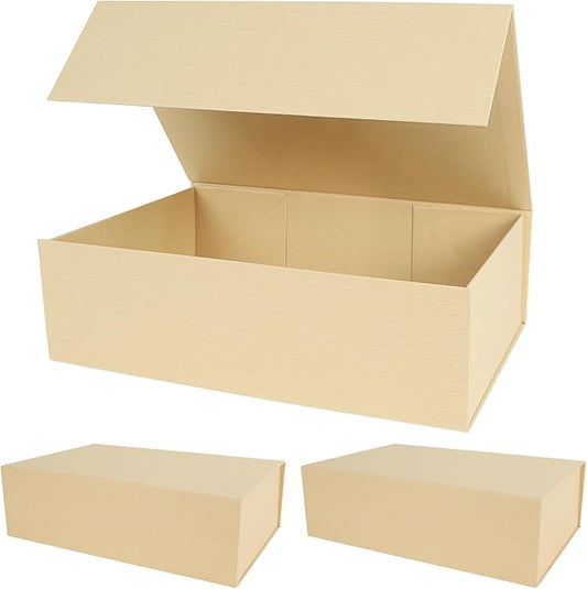 Aimyoo Striped Brown Collapsible Gift Box with Magnetic Closure Lids 13.8x9x4.3 in, Bridesmaid Groomsmen Proposal Box, Large Rectangle Box for Present Graduation Storage 3 Pack-NeatNest