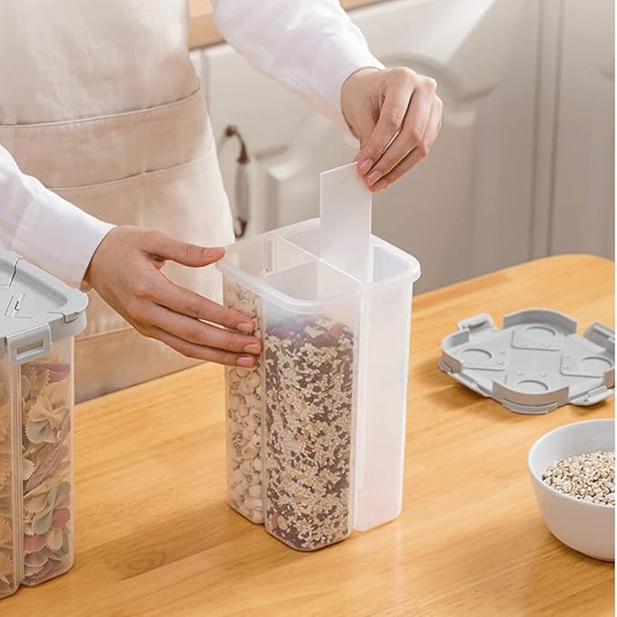 Cereal Storage Containers Airtight, Clear 2.8L Food Storage Containers with Lids and Compartments, Spaghetti Noodle Container for Grain, Flour, Rice, Nuts-NeatNest