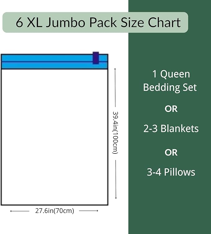 6 XL Jumbo Vacuum Storage Bags with Pump, Extra Large Compression Space Saver for Comforter, Duvet, Blanket, Bedding Storage, Vacuum Seal Bags for Clothing, Luggage Closet Organizer-NeatNest