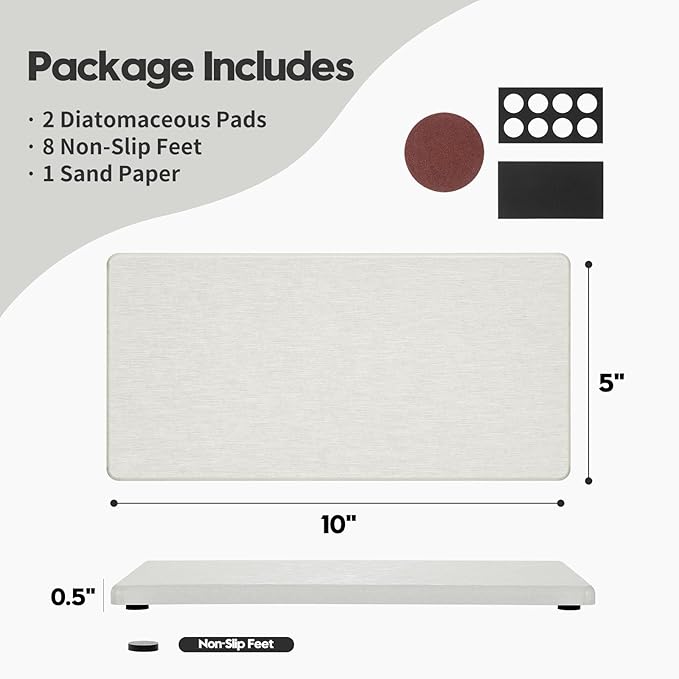2PCS 10"x 5" Large Bathroom Sink Vanity Trays, Water Absorbing Diatomite Stone Quick Drying Mat for Kitchen Counter, Dish Rack Dispensers Sponge Holder Caddy Organizer, Beige, 10"x 5"-NeatNest