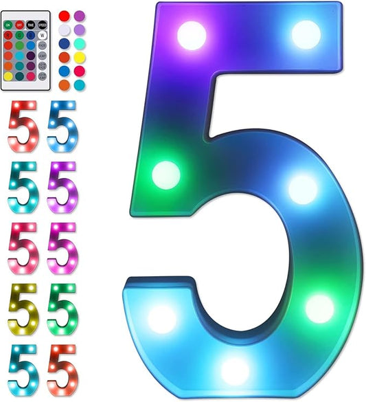 Foaky Colorful LED Number Lights with Remote,Marquee Light Up Number Sign for Night Light Wedding/Birthday Party Battery Powered Christmas Lamp Home Bar Decoration (5)-NeatNest
