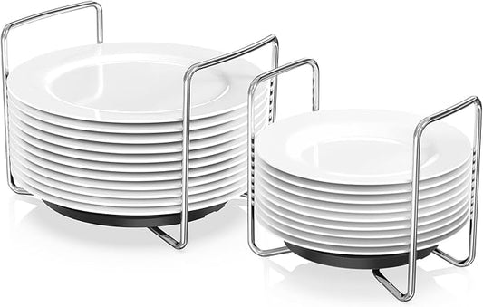 Wisuce Dish Racks for Kitchen Countertop Organizer - Bamboo Plate Holder Adjustable Size | Stainless Steel 304 Portable Handle for Kitchen Drawer Countertop Cupboard Shelf