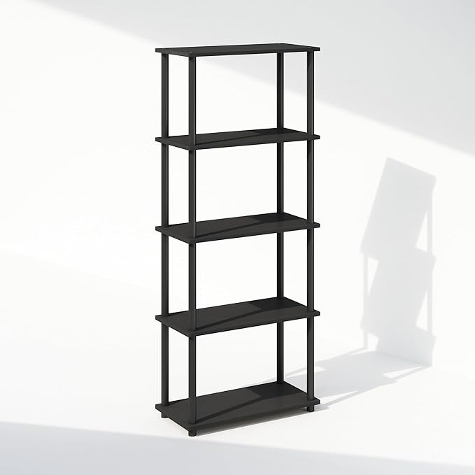 Furinno Turn-N-Tube 5-Tier Multipurpose Compact Bookcase, Americano/Black-NeatNest