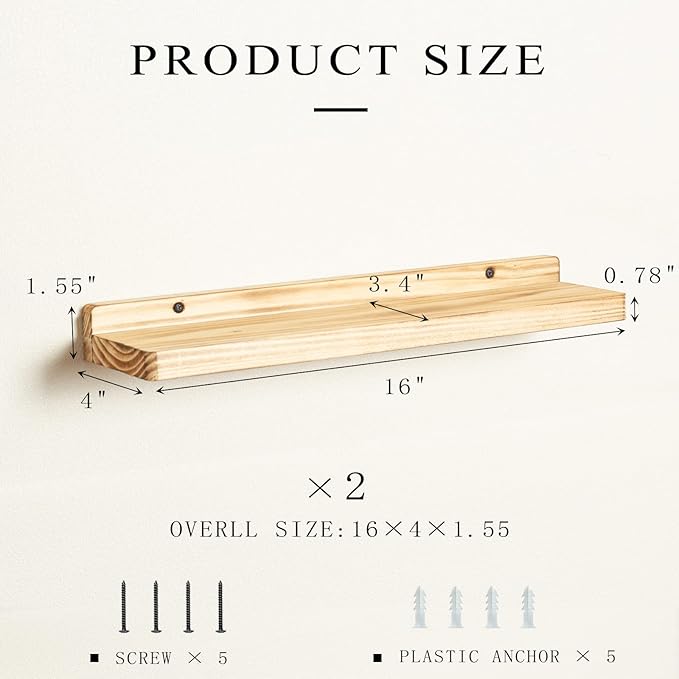 Freezing point Floating Shelves for Wall Set of 2 Natural Wood 16Inch Wall Shelf Decor Plant Display Collectibles Mounted Kitchen Bathroom Bedroom Corner Decorative Storage Stand Carbonized-NeatNest
